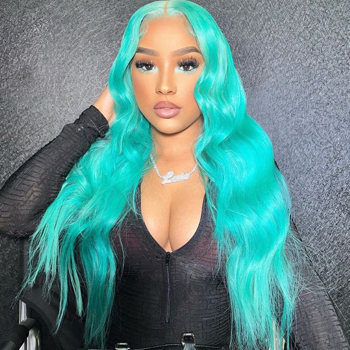 Funky Colored Wigs | Glueless 13x4/6x4.5 Mint Green Body Wave Pre Cut HD Transaparent Lace Human Hair Wigs-Geeta Hair