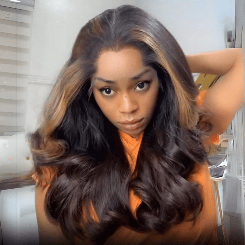 Funky Colored Wigs | Glueless 13x4/6x4.5 Money Piece Brown Mix Black Body Wave HD Transaparent Pre Cut Lace Human Hair Wigs-Geeta Hair