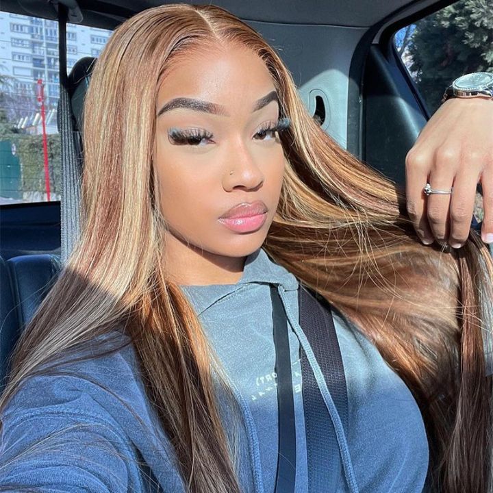 Funky Colored Wigs | Glueless 13x4/6x4.5 Highlight Brown/Blonde Pre Cut HD Transaparent Lace Human Hair Wigs With Breathable Cap Highlights Air Wig-Geeta Hair