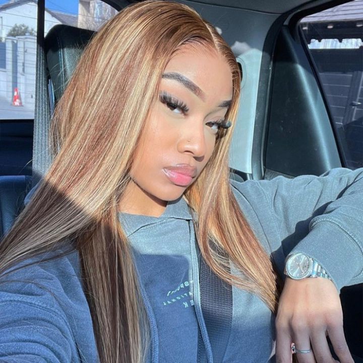 Funky Colored Wigs | Glueless 13x4/6x4.5 Highlight Brown/Blonde Pre Cut HD Transaparent Lace Human Hair Wigs With Breathable Cap Highlights Air Wig-Geeta Hair