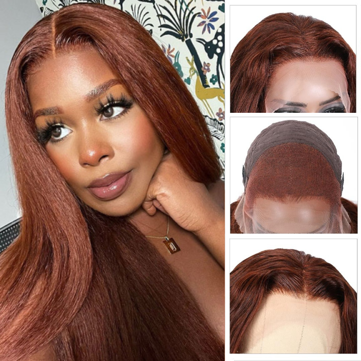 Reddish Brown 13x4/4x4 HD Transparent Lace Wig Kinky Straight Auburn Glueless Human Hair Wigs