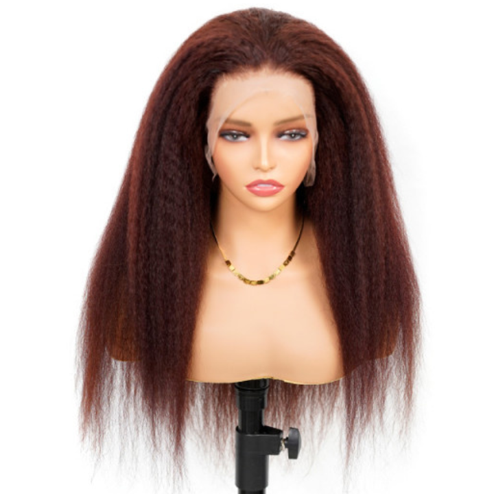 Reddish Brown 13x4/4x4 HD Transparent Lace Wig Kinky Straight Auburn Glueless Human Hair Wigs