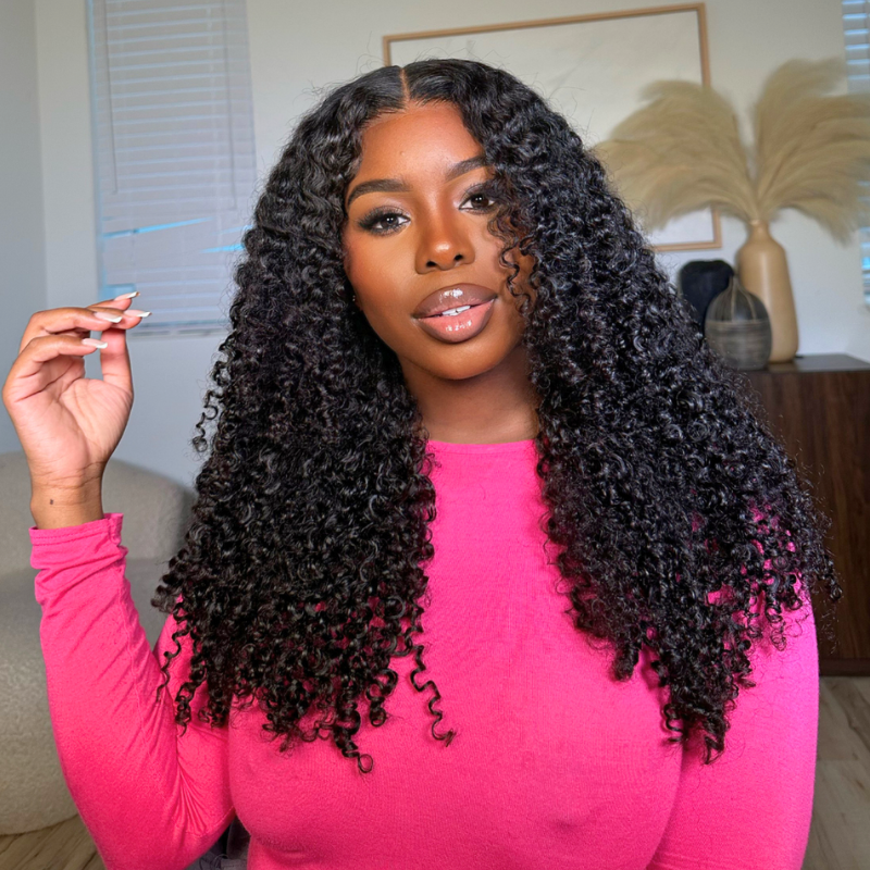 Wear Go Glueless Wig Fluffy Kinky Curly 7x5 Pre Cut Lace Front Wigs Pre Plucked Natural Hairline 180% Density-Geeta Hair