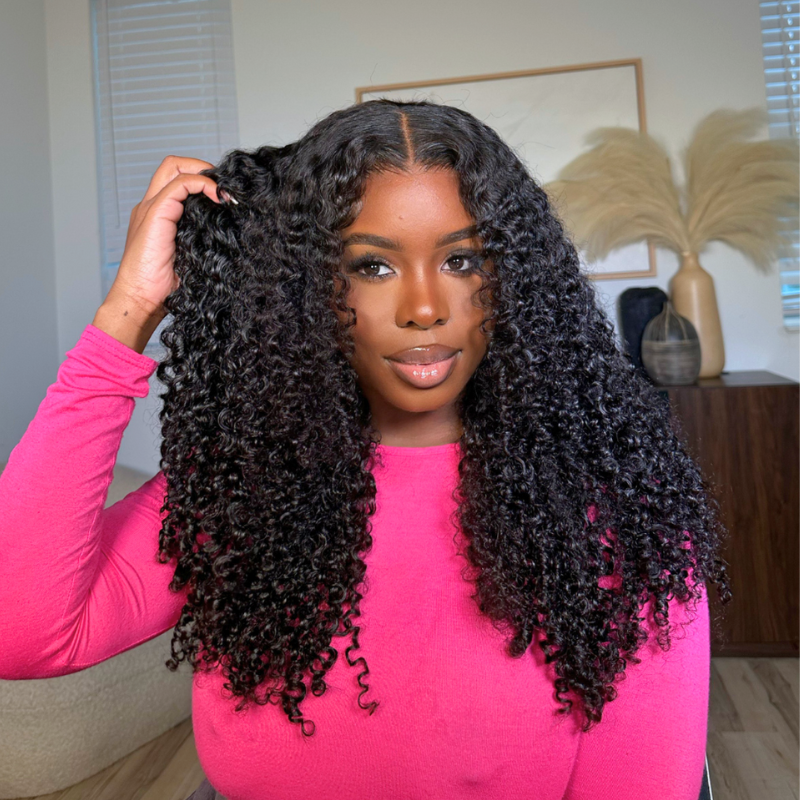Wear Go Glueless Wig Fluffy Kinky Curly 7x5 Pre Cut Lace Front Wigs Pre Plucked Natural Hairline 180% Density-Geeta Hair