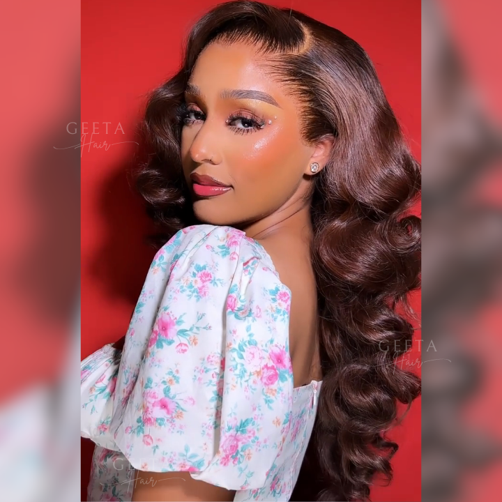 Glueless Chocolate Brown Loose Deep Wave 4x4/13x4 HD Lace Front Wig Pre Plucked Hairline Human Hair Wigs-Geeta Hair