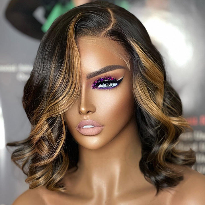 Highlight Honey Blonde Body Wavy 13x4 Lace Front Short Bob Wig Glueless Human Hair Wig-Geeta Hair