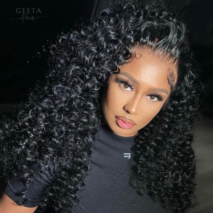 Human Hair Curly Wigs 13x4 HD Transparent Front Lace Wigs Glueless Real Hair Closure Wigs-Geeta Hair