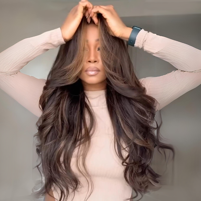 Geeta Hair Money Piece Layered Cut Glueless Wigs 13x4 HD Lace Front Human Hair Wig Pre Plucked