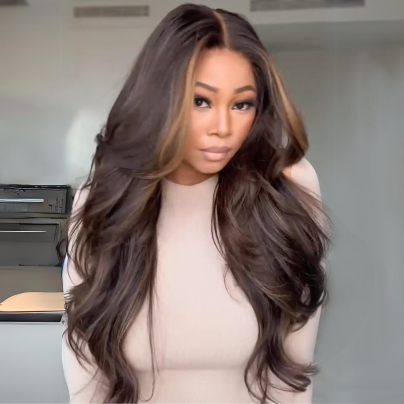 Geeta Hair Money Piece Layered Cut Glueless Wigs 13x4 HD Lace Front Human Hair Wig Pre Plucked