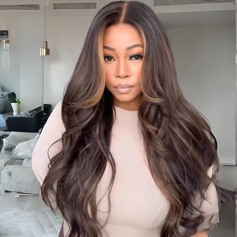 Geeta Hair Money Piece Layered Cut Glueless Wigs 13x4 HD Lace Front Human Hair Wig Pre Plucked