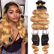 GeetaHair Ombre Blonde Straight/Body Wave 3 Bundles With 4x4 Lace Closure Unprocessed 100% Real Human Hair Extensions