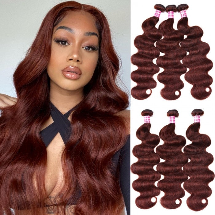 GeetaHair Reddish Brown Body Wave 3 Bundles With 4x4 Lace Closure 100% Real Human Hair Extensions