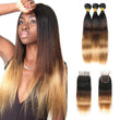 GeetaHair Straight Blonde Human Hair 3 Bundles With 4x4 Lace Closure 3Tone (T1b427) 100% Human Hair Extension Weaves