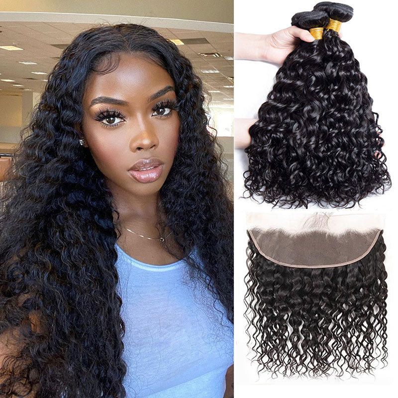 GeetaHair Water Wave 4 Bundles with 13x4 Lace Frontal Best Virgin Human Hair