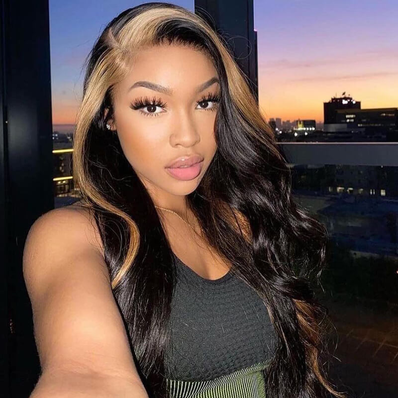 Skunk Stripe Wig Body Wave Hair Highlight TL27 Ombre Color 13x4 HD Lace Front Wig 100% Virgin Human Hair Wig-Geeta Hair