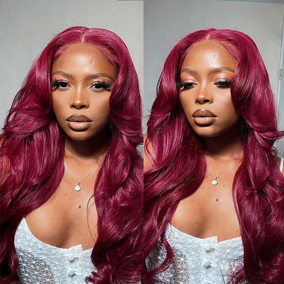 Body Wave Hair 99j Burgundy T Part Lace Front Wig 100% Virgin Real Human Hair Wig-Geeta Hair