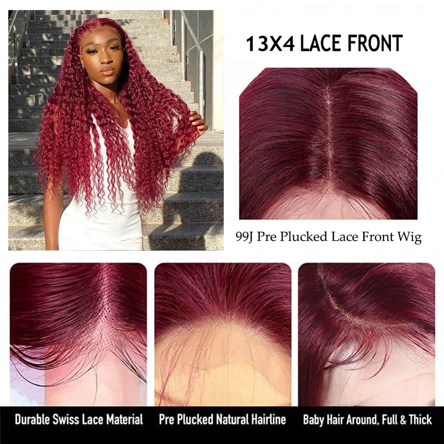 99J Burgundy Curly Hair HD Lace Wig 13x4 Lace Front Wigs Pre Plucked Hairline With Baby Hair 100% Human Hair Wig-Geeta Hair