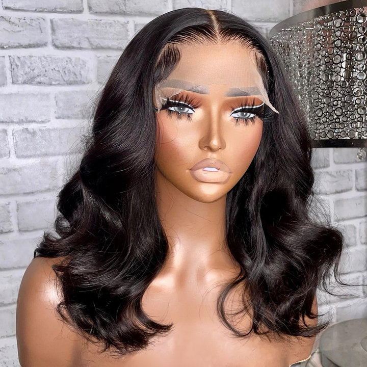 Geetahair Upgrade HD Lace Body Wave Shoulder Length Bob Wig Natural Hairline Match All Skin Color Human Hair Bob Wigs