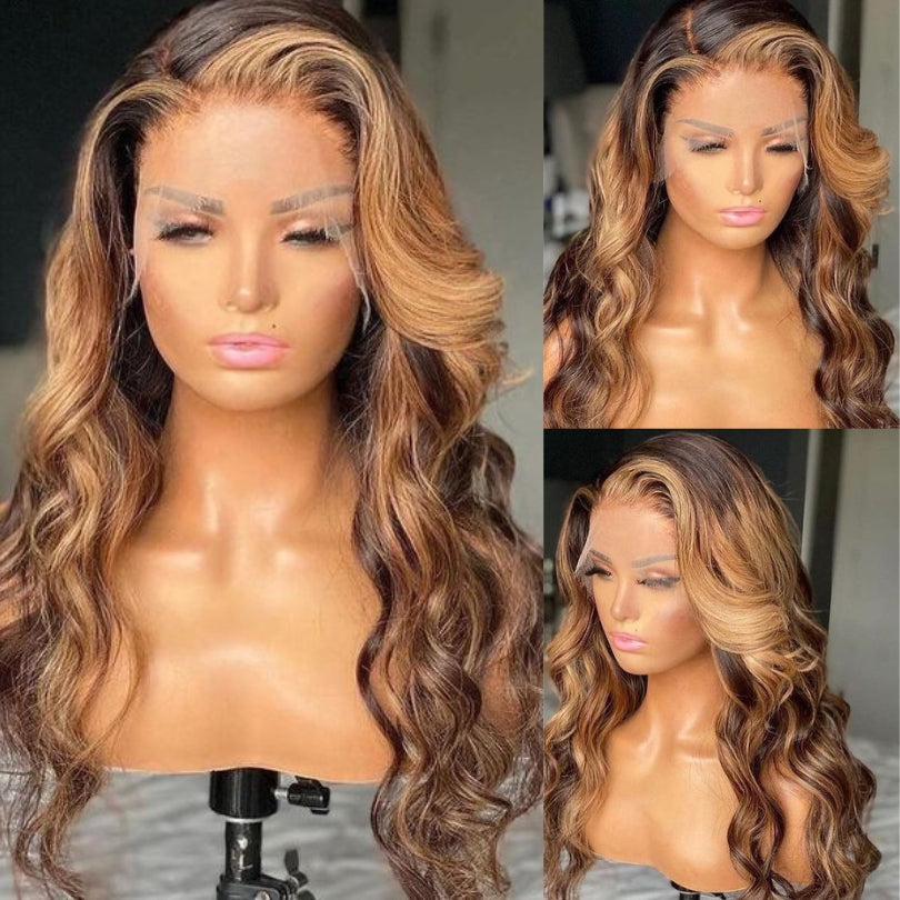 Geetahair HD Lace Honey Blonde Highlight Body Wave Wig Undetectable Clear Lace Human Hair With Baby Hair