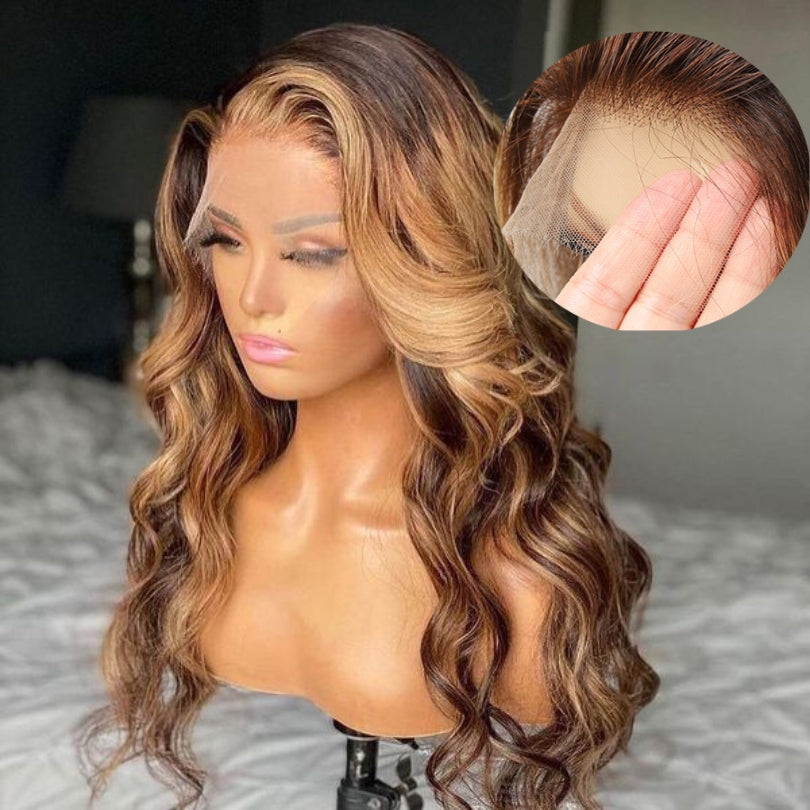 Geetahair HD Lace Honey Blonde Highlight Body Wave Wig Undetectable Clear Lace Human Hair With Baby Hair