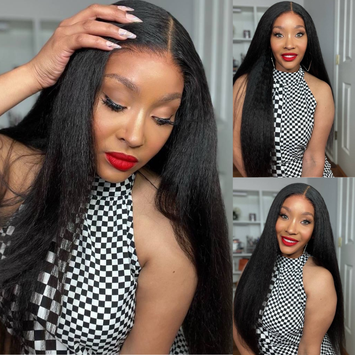 Geetahair Upgrade HD Lace Kinky Straight Wig Crystal Clear Lace Human Hair Wigs With Pre Plucked Natural Hairline