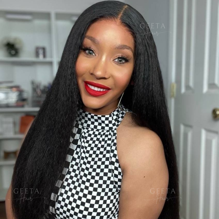 Geetahair Upgrade HD Lace Kinky Straight Wig Crystal Clear Lace Human Hair Wigs With Pre Plucked Natural Hairline