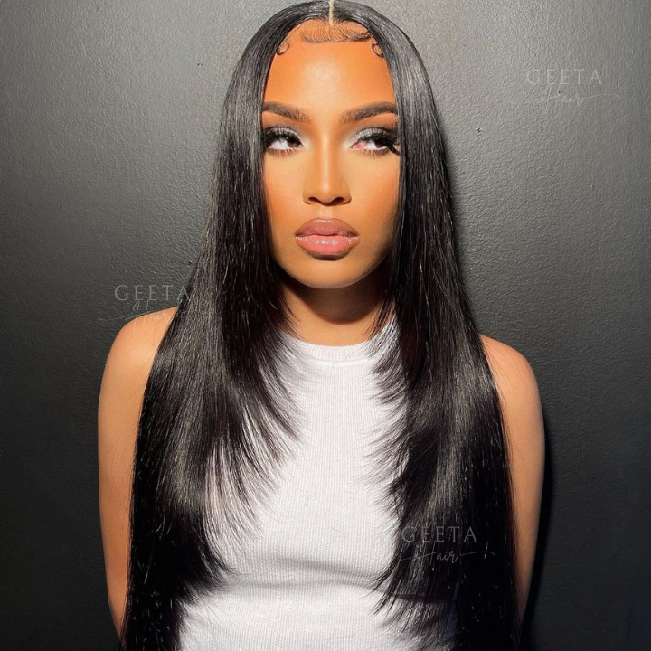 Geetahair Upgrade HD Lace Layered Straight Wig Crystal Clear Lace Human Hair Wigs With Pre Plucked Natural Hairline