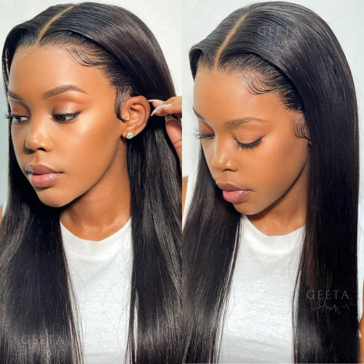Geetahair Upgrade HD Lace Straight Wig Crystal Clear Lace Human Hair Wigs With Pre Plucked Natural Hairline
