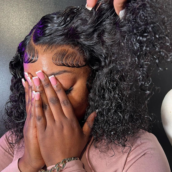 Geetahair Upgrade HD Lace Water Wave Bob Wig Crystal Clear Lace Human Hair Bob Wigs With Baby Hair