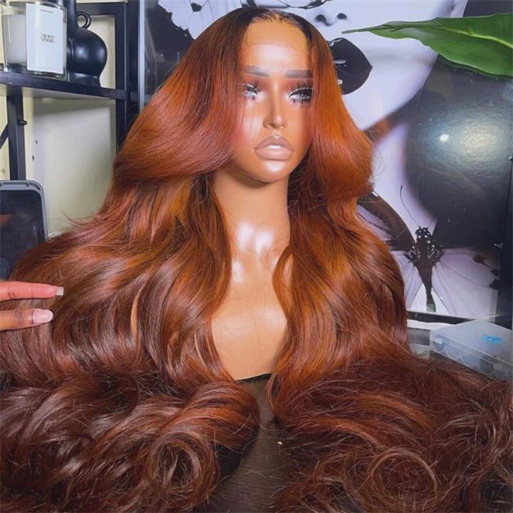Ginger Color Lace Front Wig Body Wave 13x4/4x4 HD Lace Human Hair Wigs Ombre Colored Wigs With Dark Roots-Geeta Hair