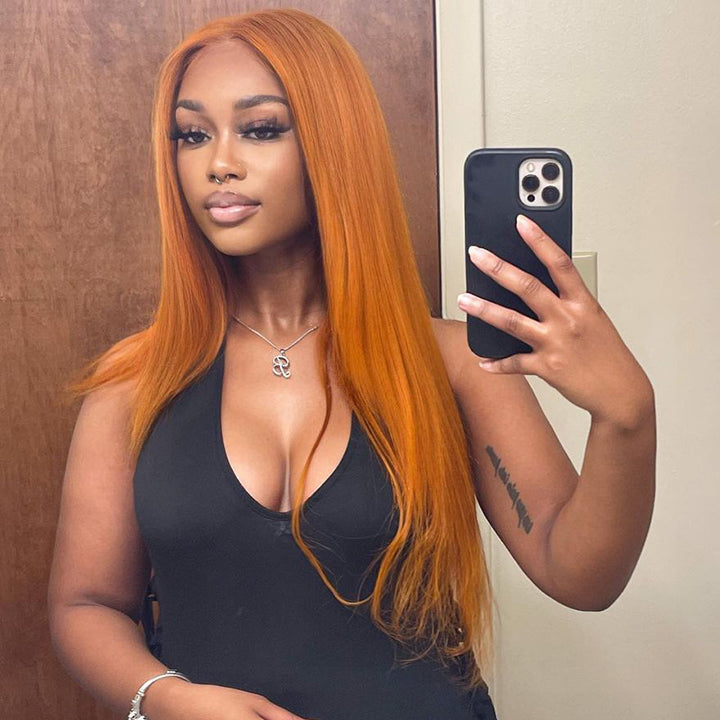 Funky Colored Wigs | Ginger Straight Hair 13x4 HD Lace Front Wig Pre Plucked Hairline Human Hair Wigs