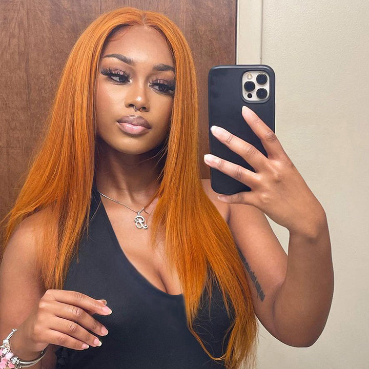 Funky Colored Wigs | Ginger Straight Hair 13x4 HD Lace Front Wig Pre Plucked Hairline Human Hair Wigs