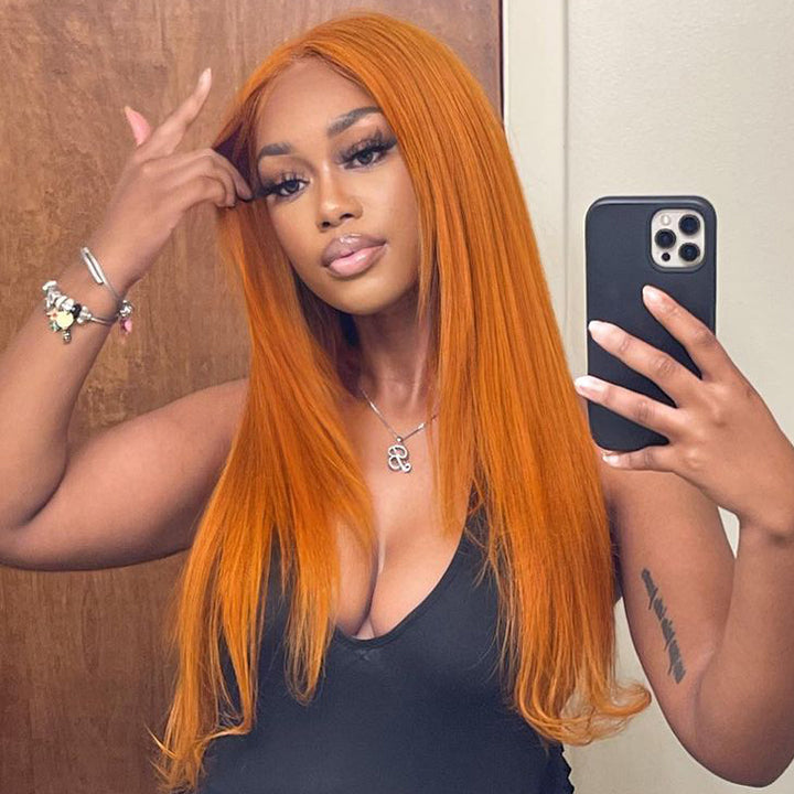 Funky Colored Wigs | Ginger Straight Hair 13x4 HD Lace Front Wig Pre Plucked Hairline Human Hair Wigs