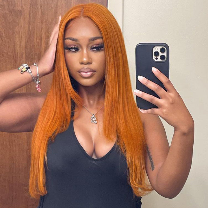 Funky Colored Wigs | Ginger Straight Hair 13x4 HD Lace Front Wig Pre Plucked Hairline Human Hair Wigs