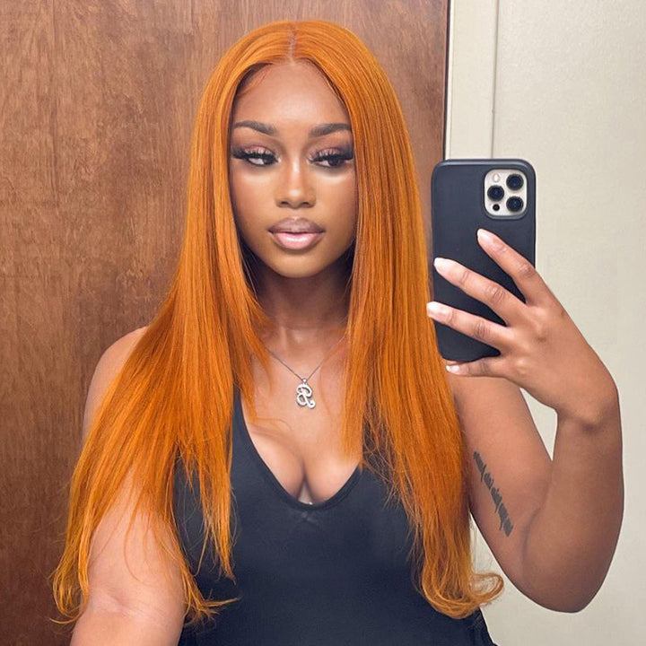 Funky Colored Wigs | Ginger Straight Hair 13x4 HD Lace Front Wig Pre Plucked Hairline Human Hair Wigs