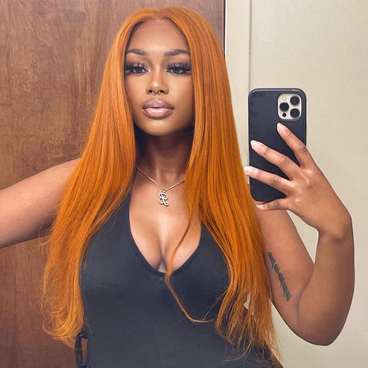 Funky Colored Wigs | Ginger Straight Hair 13x4 HD Lace Front Wig Pre Plucked Hairline Human Hair Wigs