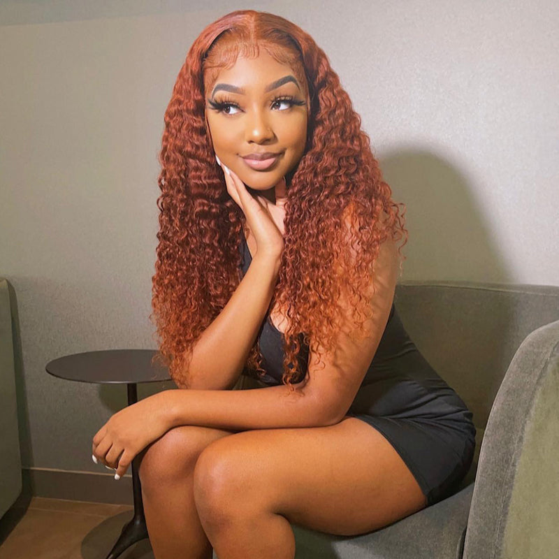Brown #350 Color Ginger Wig Human Hair Curly Lace Front Wig Pre Plucked Headline With Baby Hair-Geeta Hair