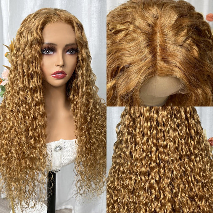 Honey Blonde Water Wave 13x4/4x4 HD Lace Frontal Wig Golden Brown Transparent Lace Human Hair Wigs