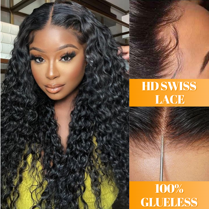 Glueless 13x4/6x4.5 Water Wave Pre Cut HD Transaparent Lace Human Hair Wigs With Breathable Cap Air Wig-Geeta Hair