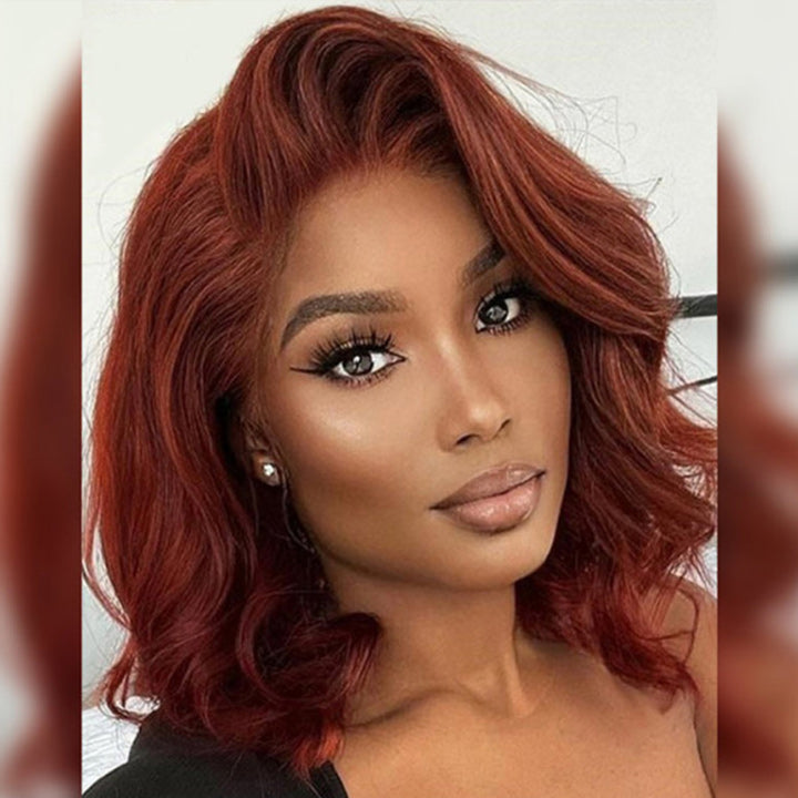 Crazy Flash Sale: Glueless Reddish Brown Body Wave HD Lace Bob Wig - Only 2 Days