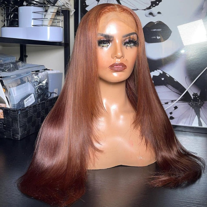 Funky Colored Wigs | Glueless 13x4/6x4.5 Brown Layered Straight Pre Cut HD Transaparent Lace Human Hair Wigs With Breathable Cap Air Wig-Geeta Hair