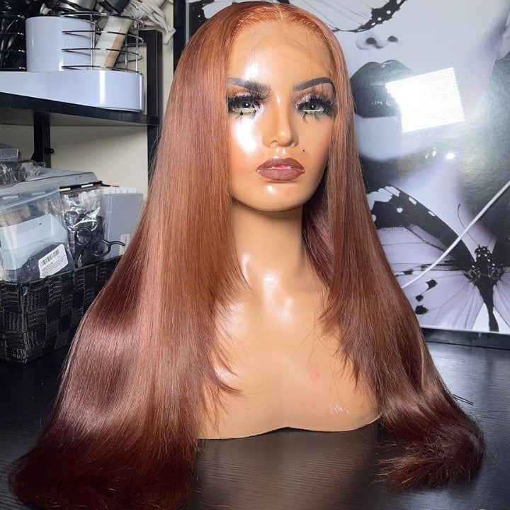 Funky Colored Wigs | Glueless 13x4/6x4.5 Brown Layered Straight Pre Cut HD Transaparent Lace Human Hair Wigs With Breathable Cap Air Wig-Geeta Hair