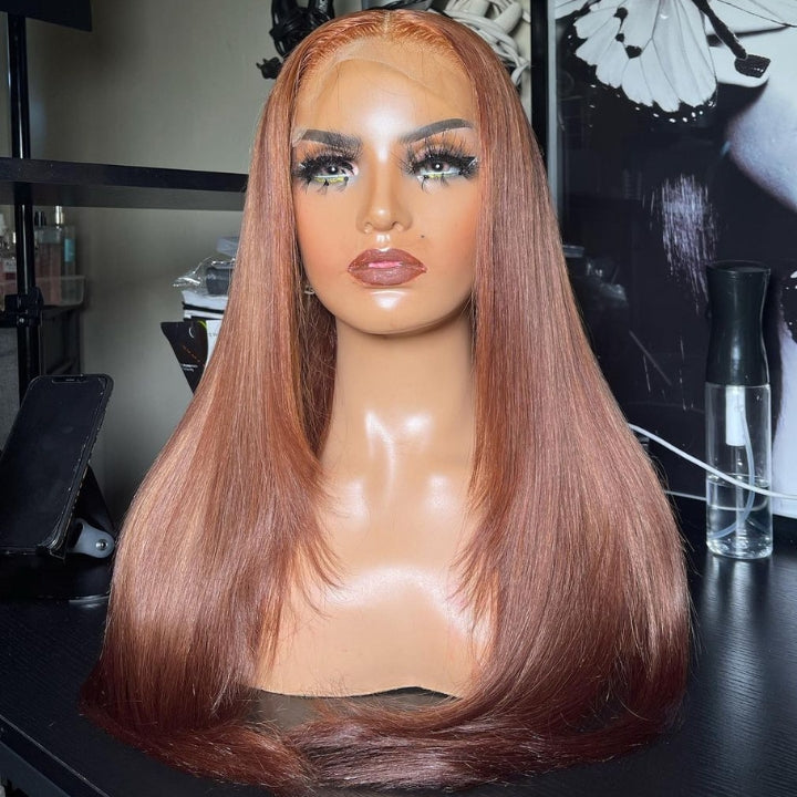 Funky Colored Wigs | Glueless 13x4/6x4.5 Brown Layered Straight Pre Cut HD Transaparent Lace Human Hair Wigs With Breathable Cap Air Wig-Geeta Hair