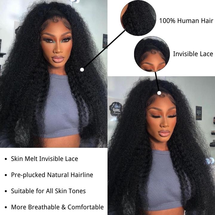 Glueless 13x4/6x4.5 Kinky Curly Pre Cut HD Transaparent Lace 100% Virgin Human Hair Wigs With Breathable Wear & Go Pre Plucked Hairline Cap Air Wig-Geeta Hair