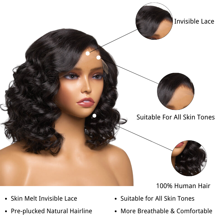 Glueless 13x4/6x4.5 Shoulder Loose Wave Pre Cut HD Transaparent Lace Human Hair Wigs Wear & Go Pre Plucked Hairline Bob Wigs-Geeta Hair