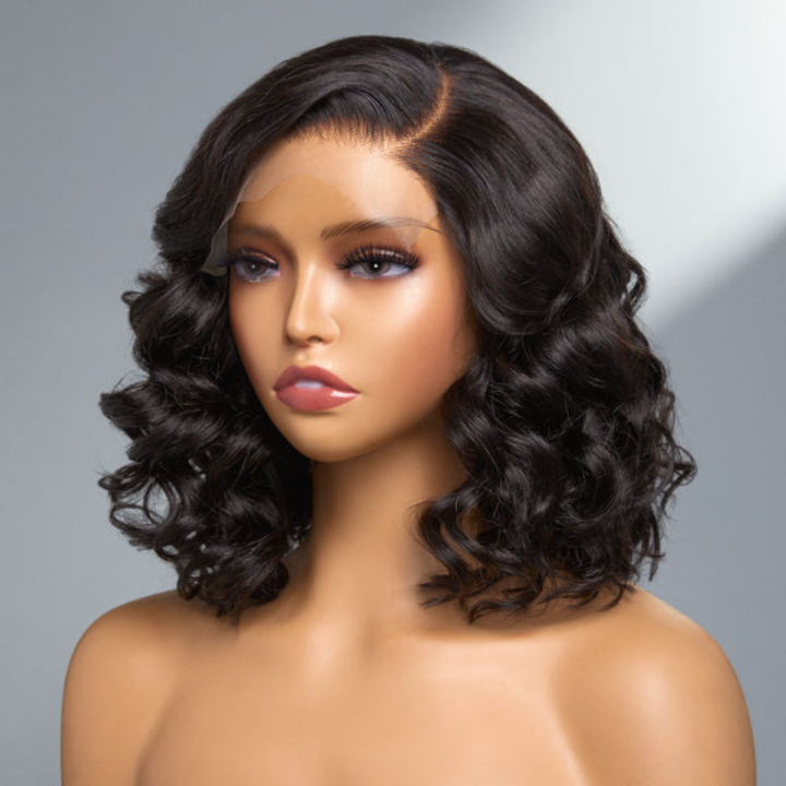 Glueless 13x4/6x4.5 Shoulder Loose Wave Pre Cut HD Transaparent Lace Human Hair Wigs Wear & Go Pre Plucked Hairline Bob Wigs-Geeta Hair