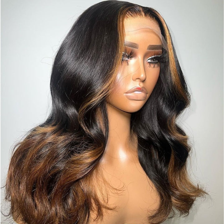 Funky Colored Wigs | Glueless 13x4/6x4.5 Money Piece Brown Mix Black Body Wave HD Transaparent Pre Cut Lace Human Hair Wigs-Geeta Hair