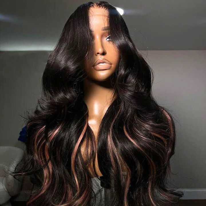 Glueless Peekaboo Highlights Pink New Trendy Body Wave 13x4 Lace Front Wig Pink Colored Highlight Human Hair Wigs-Geeta Hair