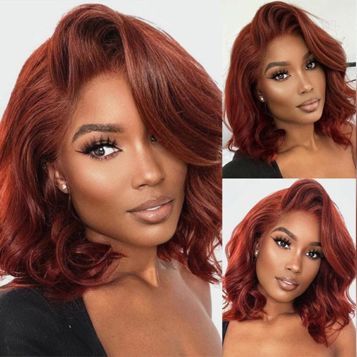 50%+Extra $100 OFF : Glueless Reddish Brown Body Wave 13x4 HD Lace Bob Wig-Flash Sale, Only 2 Days