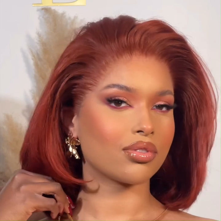 Glueless Reddish Brown Pixie Cut Bob Wigs Colored Natural 4x6 Pre Cut Lace 100% Human Hair Wigs 250% Density